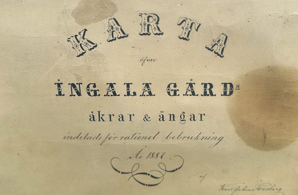 Vanha karttakuva Inkalan Kartanon pihapiiristä.